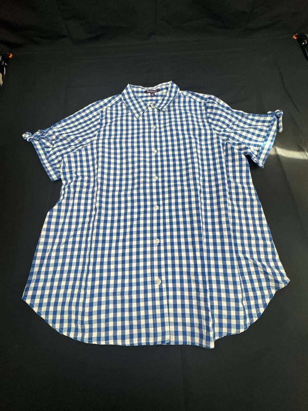 Roaman's Button Up Shirt Size 18W Blue White Gingham Check Short Sleeve